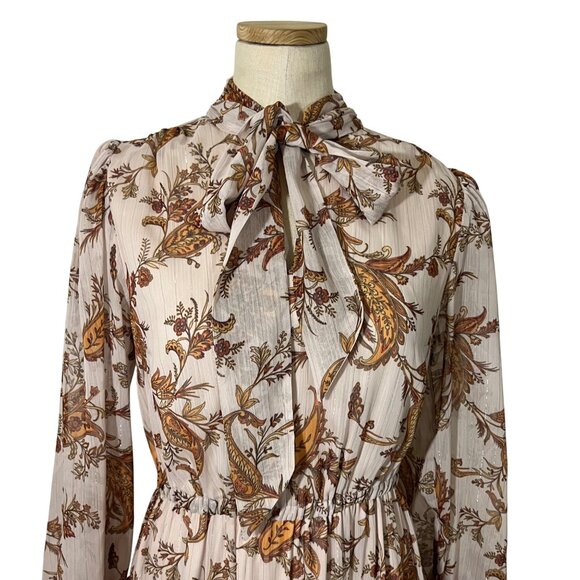 Rachel Parcell dress Women's XS cream floral print chiffon tiered long sleeve - Picture 3 of 13